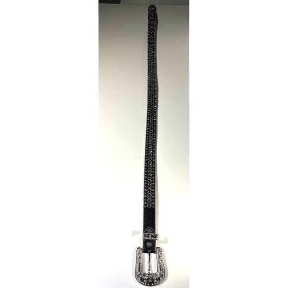 BHW Black Leather & Rhinestone Belt Women’s Size Large - Picture 4 of 16